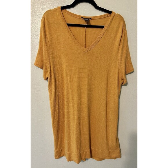 Adrianna Papell Tops - Adrianna Papell Shirt Womens Large Yellow Rayon Blend V-Neck Short Sleeve‎